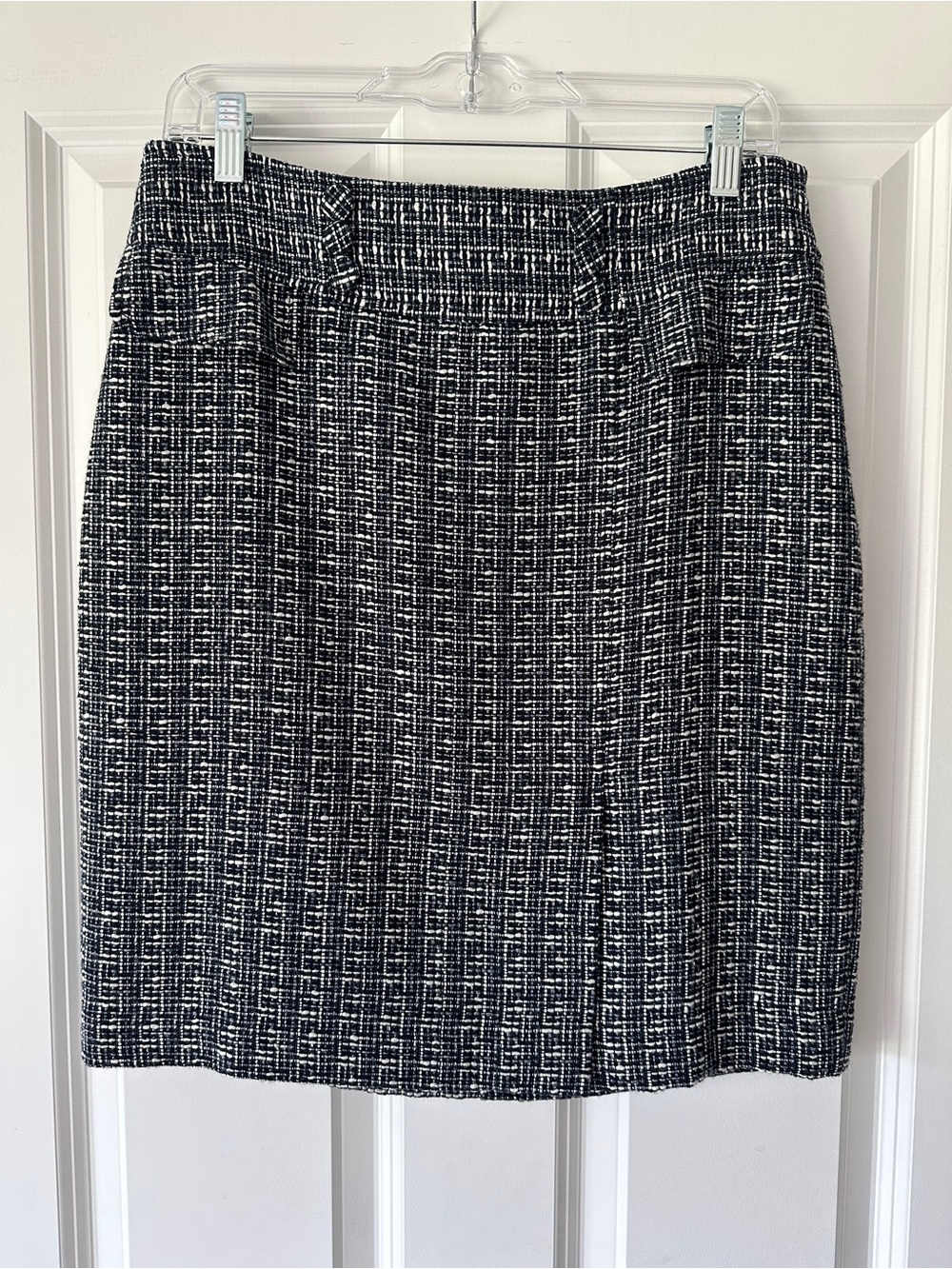 Ann Taylor Black, Navy, and White Tweed Pencil Skirt